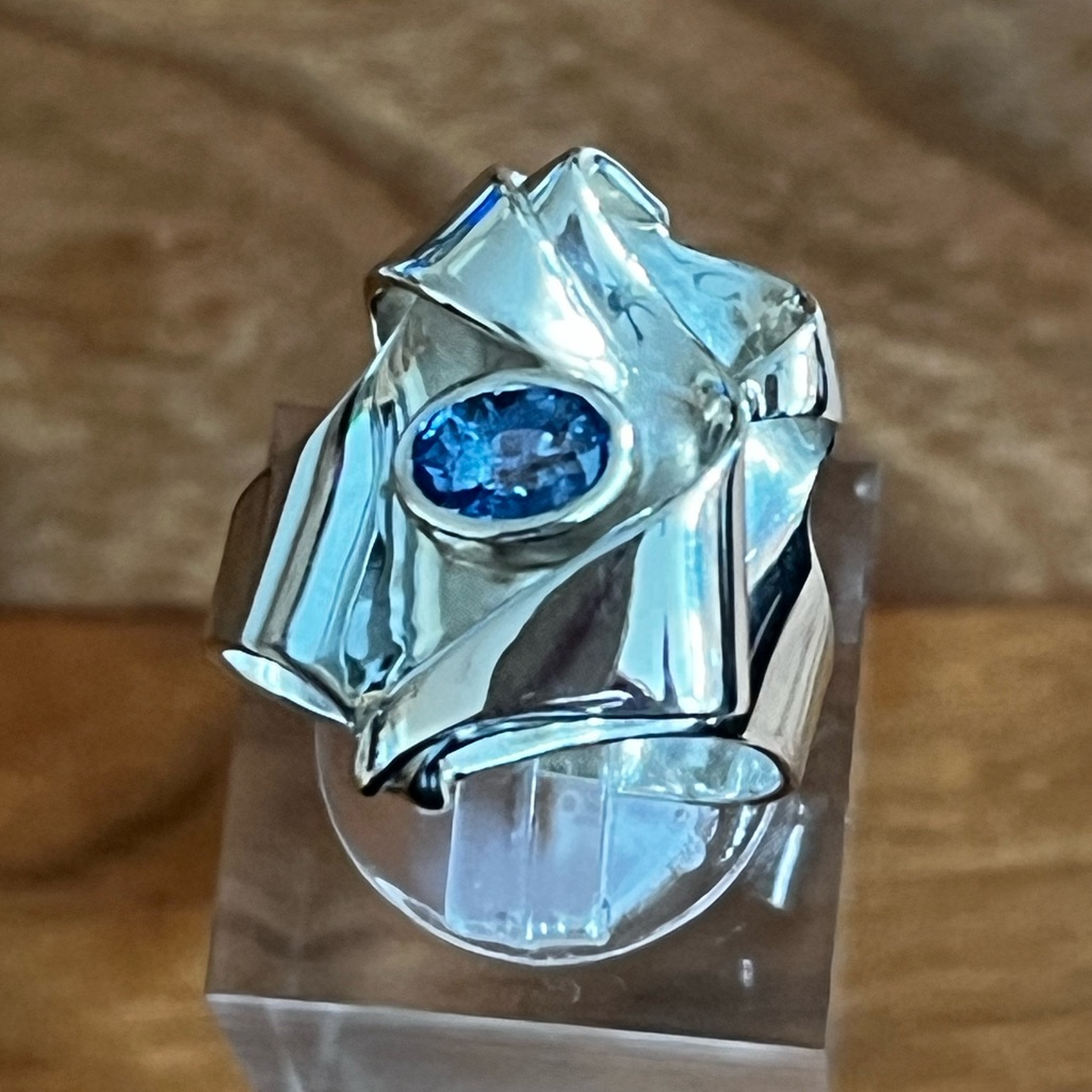 Nwt Sterling Blue Sapphire Designer Sheet Ring Size 6 3/4